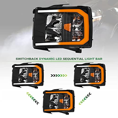 Compatible With Chevy Silverado 1500/2500/3500 HD Switchback Sequential LED Headlights Black Housing A769