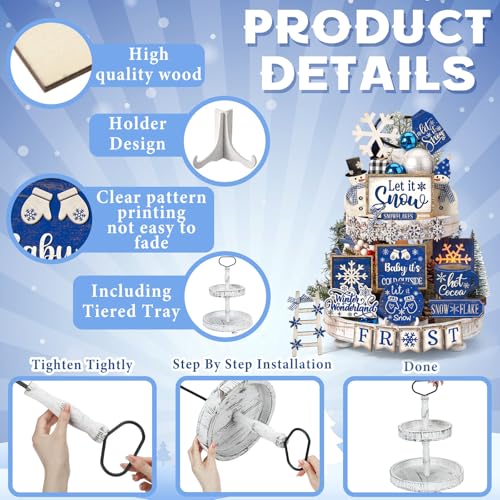Nuogo 24 Pcs Christmas Tiered Tray Decorations Set with 2 Tier Stand C248