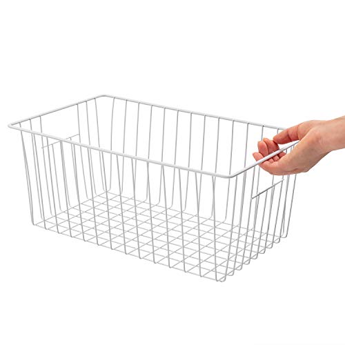16" Upright Freezer Organizer Baskets, Wire Storage Bins, White, Set of 6 V556519