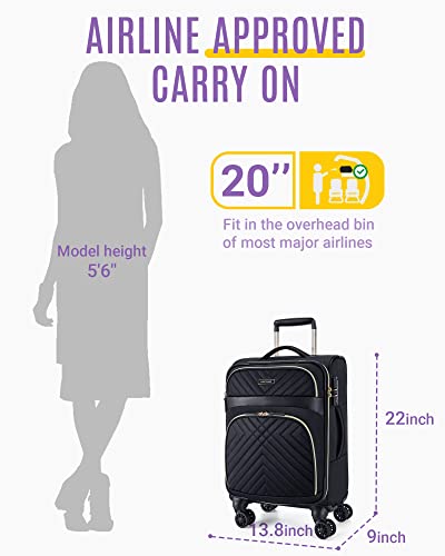 LIGHT FLIGHT Carry On Luggage 22x14x9 Softside Spinner Suitcase, Black A5553