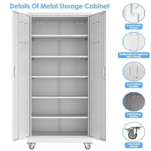 Aobabo 73''H Metal Garage Storage Cabinet with Wheels, Black S572804