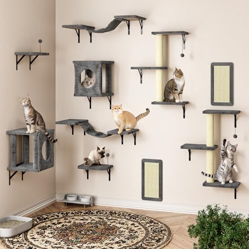NUNU LAB Wall Mounted Cat Climber Set with House, Tunnel, Scratcher, Black M305