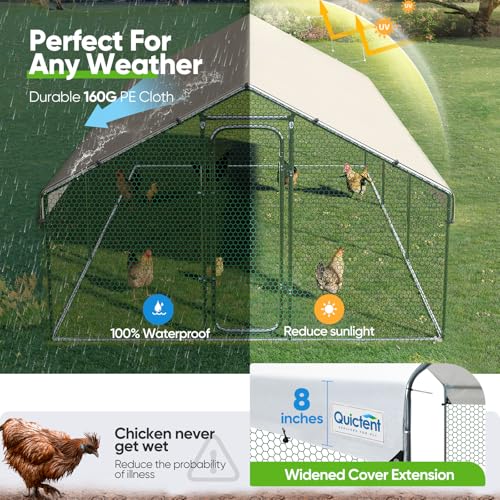 Quictent Large Metal Chicken Coop Run with Roosting Perch for 20+ Poultry, Outdoor Walk-in Hen House, 12x9x6.6FT N28773