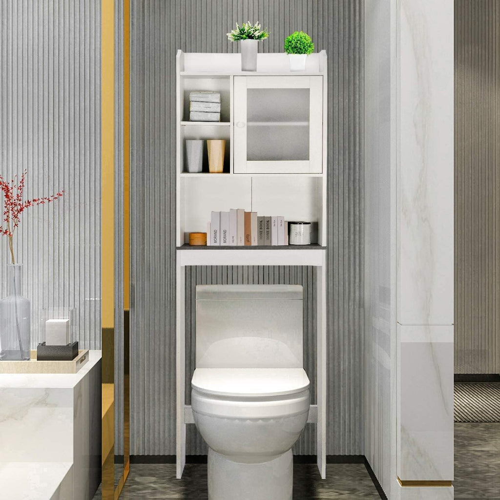 Over Toilet Bathroom Organizer 4-Tier Storage Cabinet with Glass Door D1711