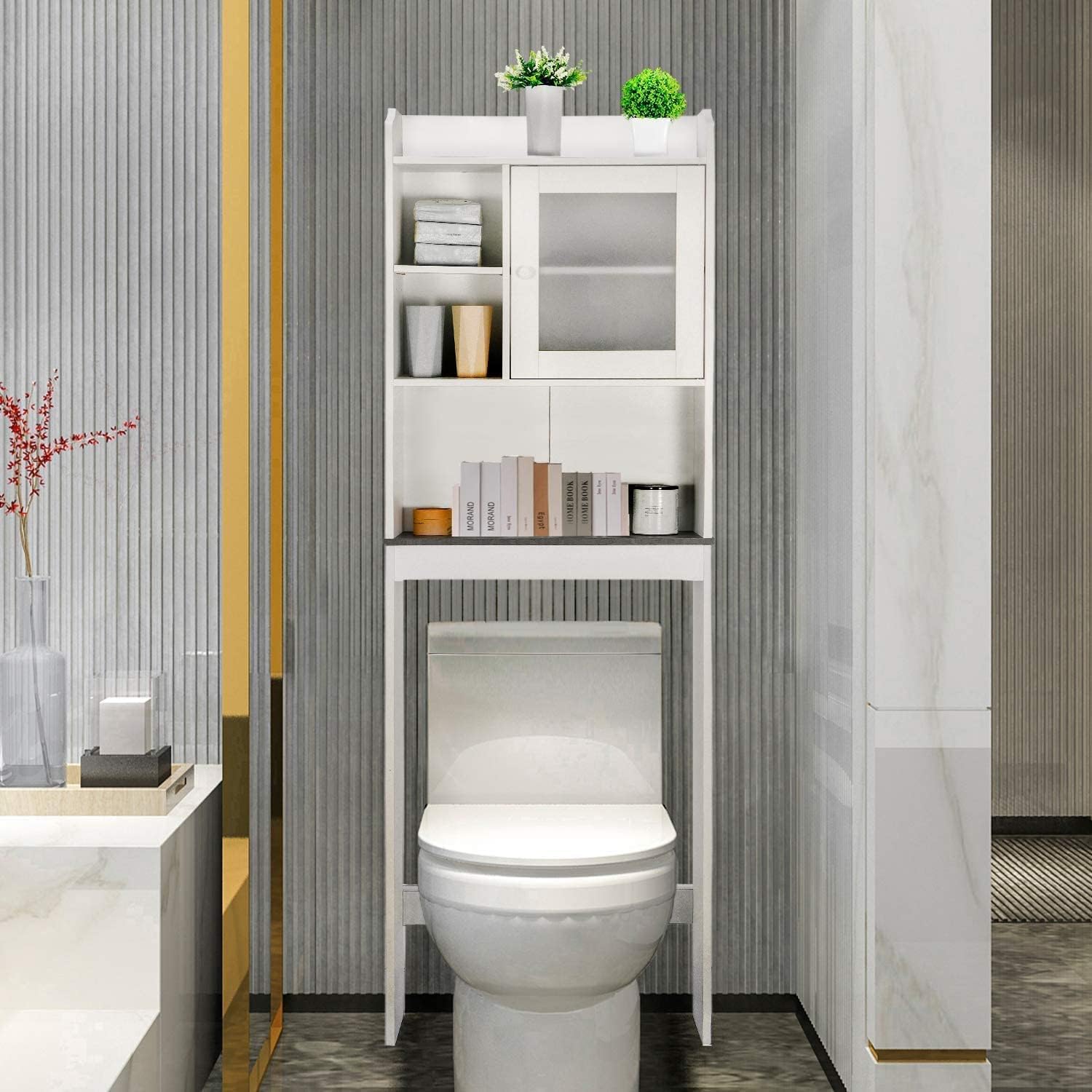 Over Toilet Bathroom Organizer 4-Tier Storage Cabinet with Glass Door D1711