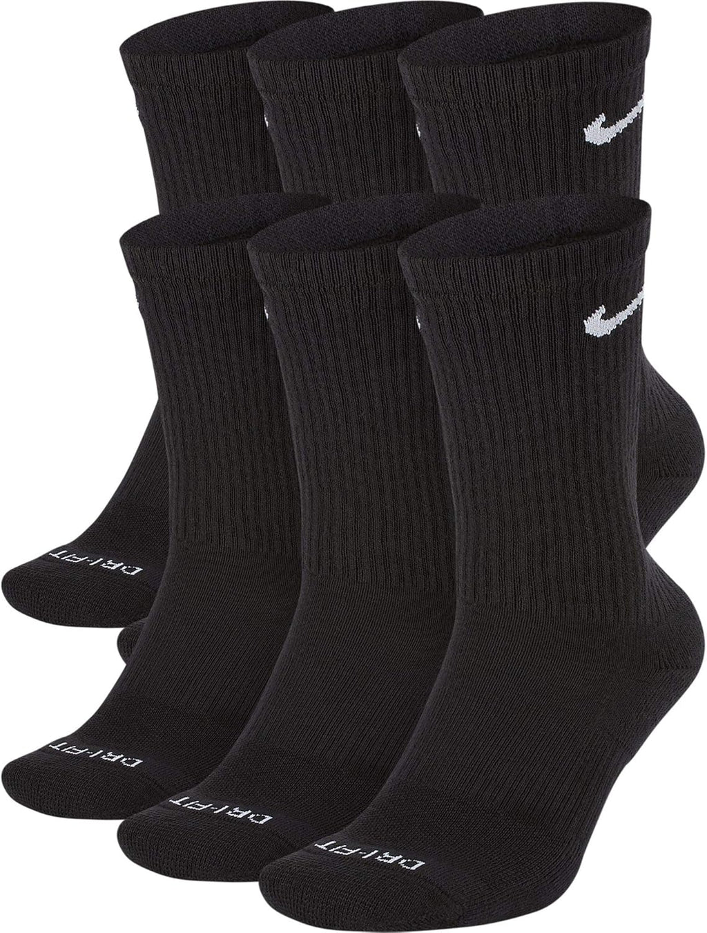 Nike Everyday Plus Cushioned Training Crew Socks (6 Pack) LG Black