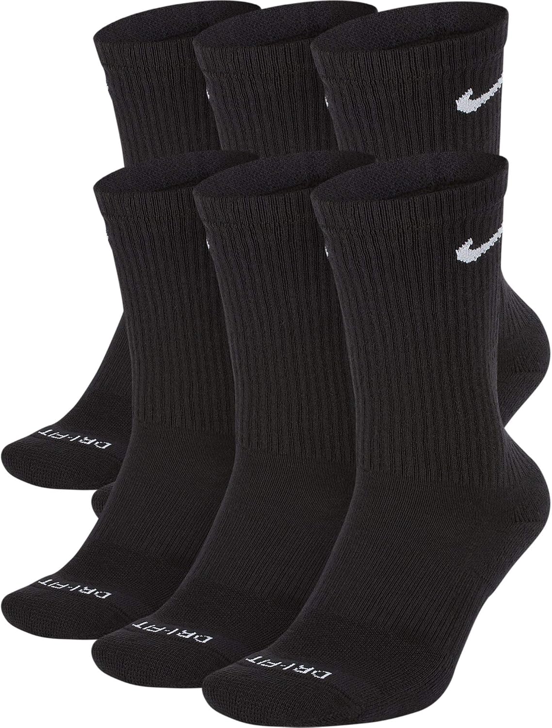 Nike Everyday Plus Cushioned Training Crew Socks (6 Pack) LG Black