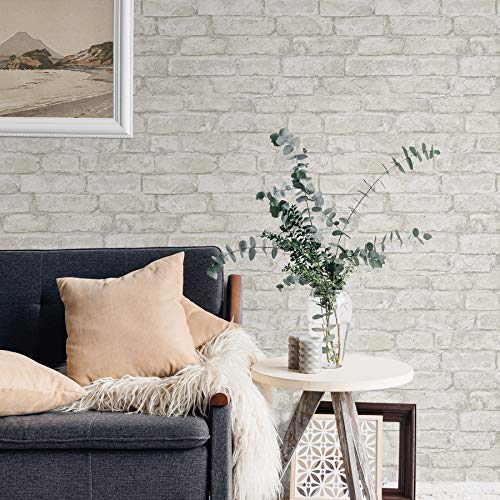 InHome NHS3709 Denver Brick Peel Stick Wallpaper, White T848303
