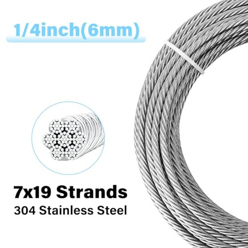 1/4" 304 Stainless Steel Aircraft Cable 30ft with Clamps & Thimble Z20799