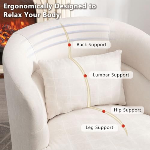 CANMOV Swivel Accent Chair 360 Degree Round Barrel Chair with Pillow, Grey I257