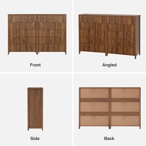 Fluted 5 Drawers Dresser for Bedroom, Wooden Tall Storage, Walnut L1075