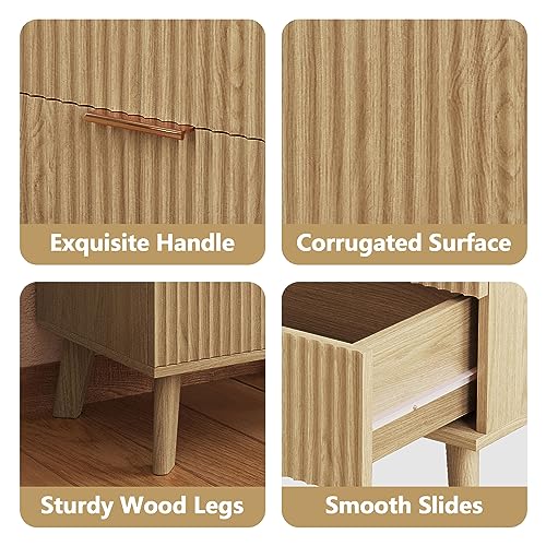 Fluted 5 Drawers Dresser for Bedroom, Wooden Tall Storage, Walnut L1075