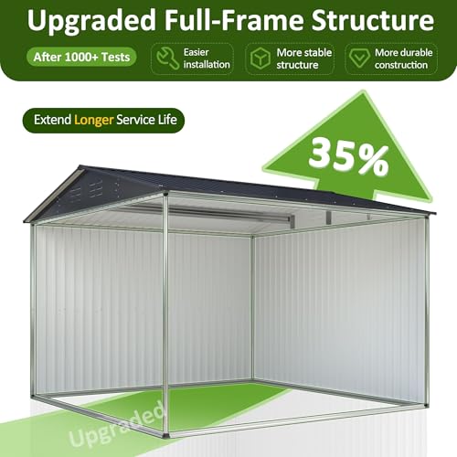 10x10 FT Outdoor Metal Storage Shed with Lockable Doors, Grey Q804763