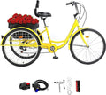 Adult Tricycles 24inch Cruiser Trike 3 Wheel 7 Speed Trikes with Shopping Basket and Backrest for Seniors, Women, Men Multiple Colors (Green)