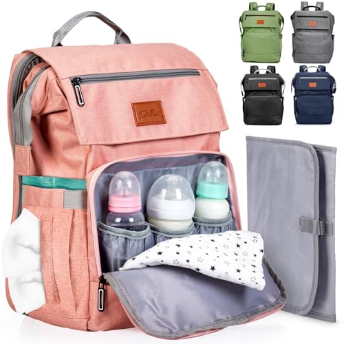PILLANI Baby Diaper Bag Backpack - Baby Bag for Boys & Girls - Diaper Backpack - Large Travel Diaper Bags w/Changing Pad - Baby Registry Search & Shower Gifts Newborn Essentials & Items for Mom, Gray
