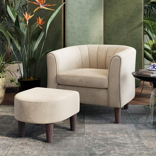LINSY Accent Chair with Ottoman, Velvet, Olive Green C653