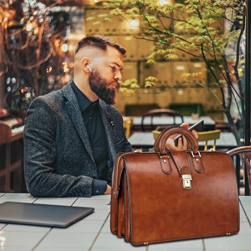 Banuce Vintage Leather Briefcase for Men with Lock 15.6 Inch Y690