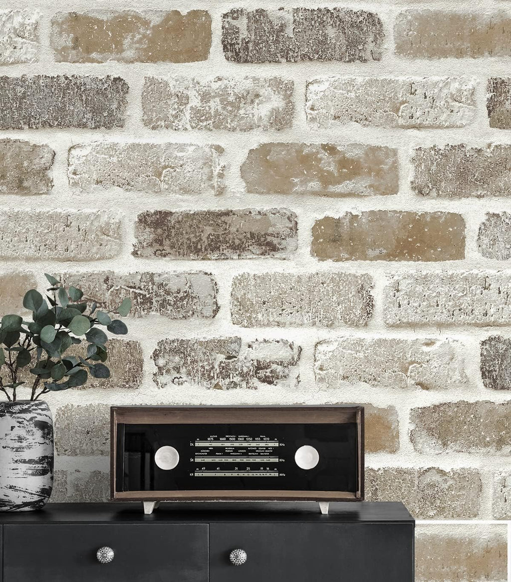 NextWall Washed Faux Brick Peel and Stick Wallpaper Q1139