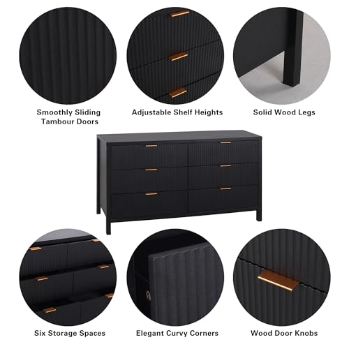 Fluted 5 Drawers Dresser for Bedroom, Wooden Tall Storage, Walnut L1075