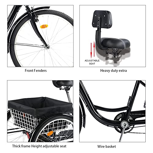 EMYJAY Adult Tricycle 24 Inch 3-Wheel Cruiser Bike with Large Basket M6284