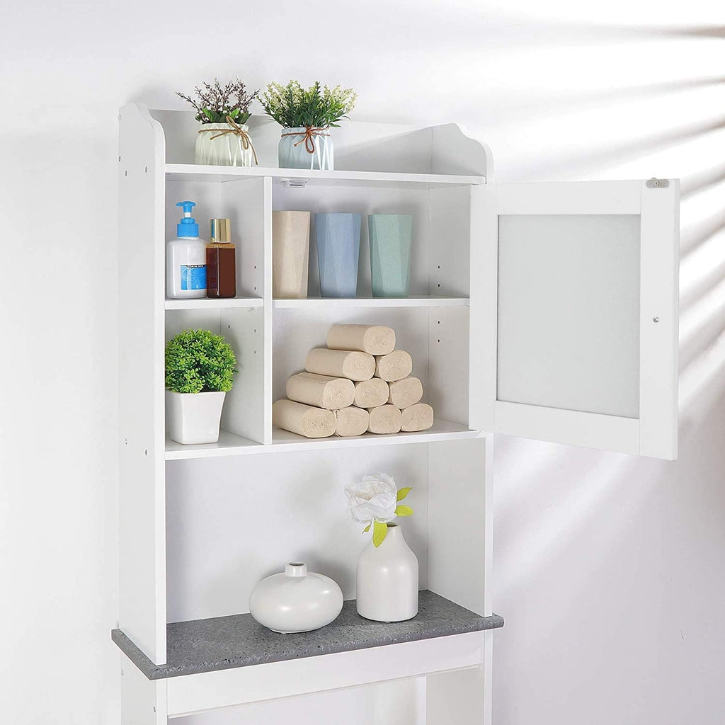 Over Toilet Bathroom Organizer 4-Tier Storage Cabinet with Glass Door D1711