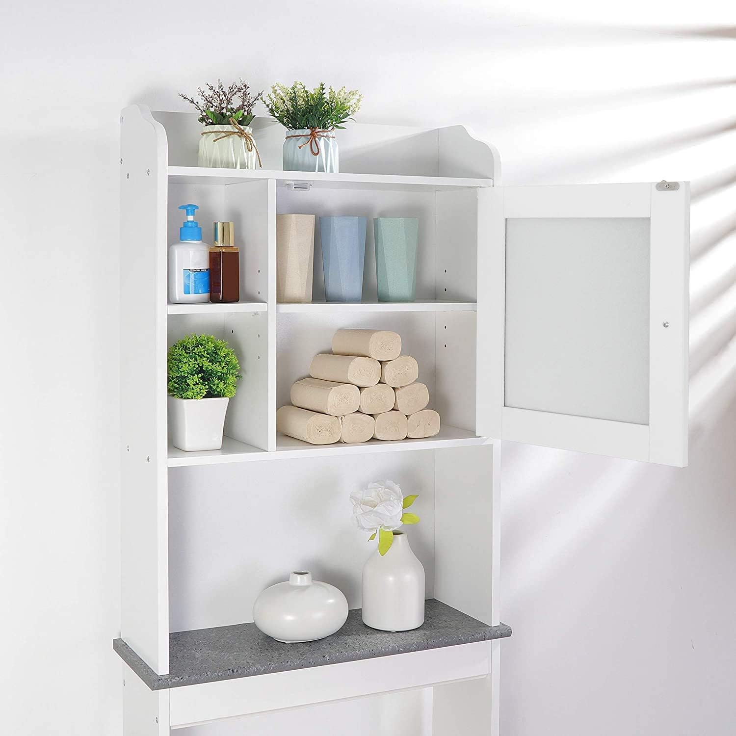 Over Toilet Bathroom Organizer 4-Tier Storage Cabinet with Glass Door D1711