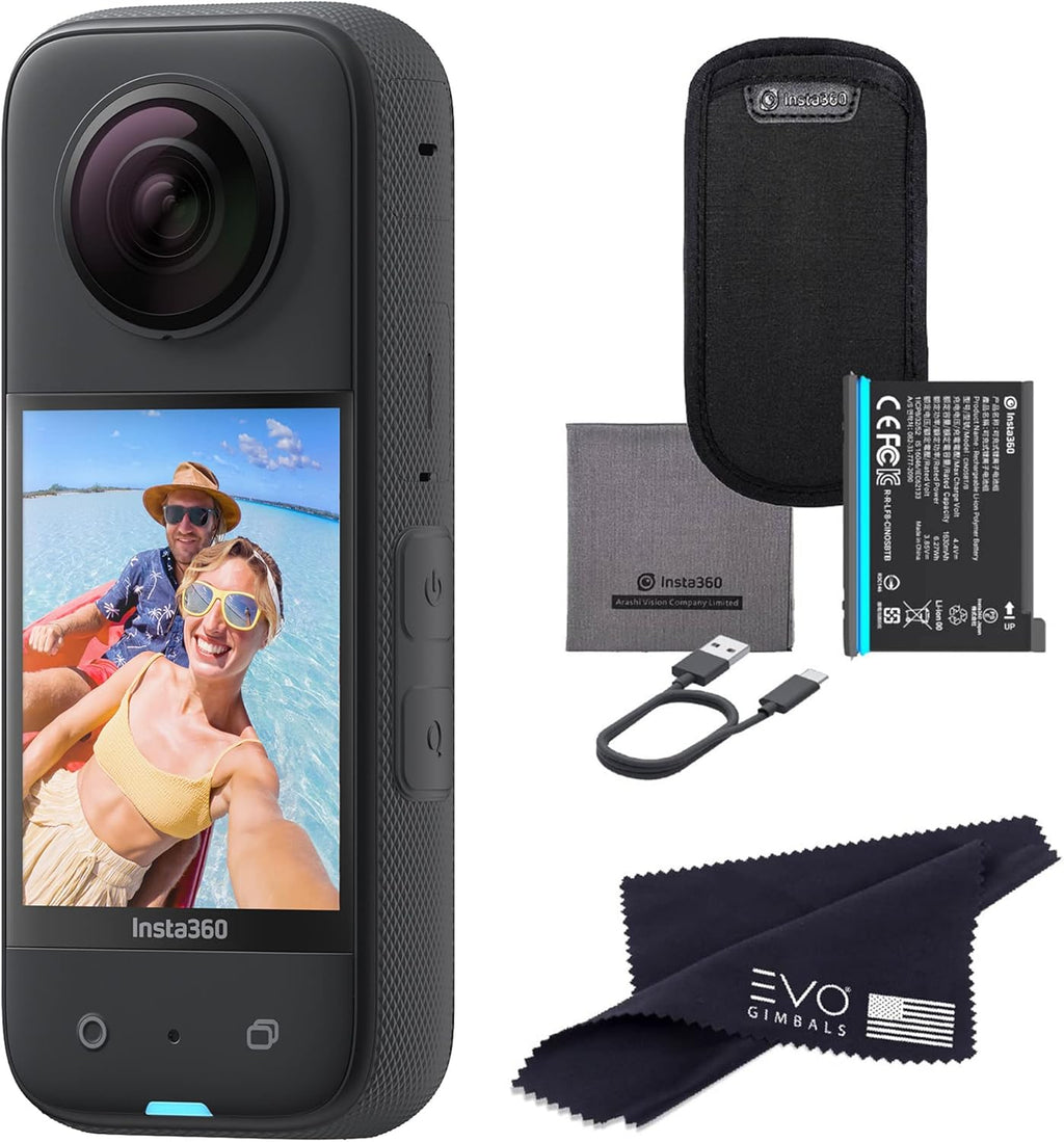 insta360 X3 360 Degree Waterproof Action Camera, 5.7K 360, Stabilization, Touch Screen, AI Editing, Live Streaming, Webcam, Voice Control, Black