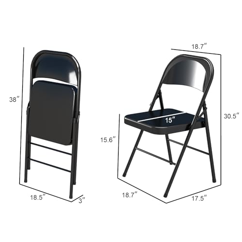 Folding Chairs with Padded Cushion and Back, 4 Pack, Black Q60523