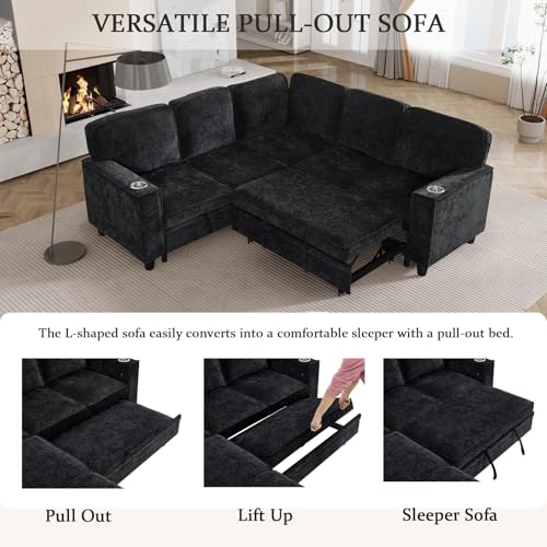 L-Shaped Pull Out Sleep Sofabed with Storage Chaise, Chenille Upholstered X30892