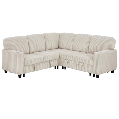 L-Shaped Pull Out Sleep Sofabed with Storage Chaise, Chenille Upholstered X30892