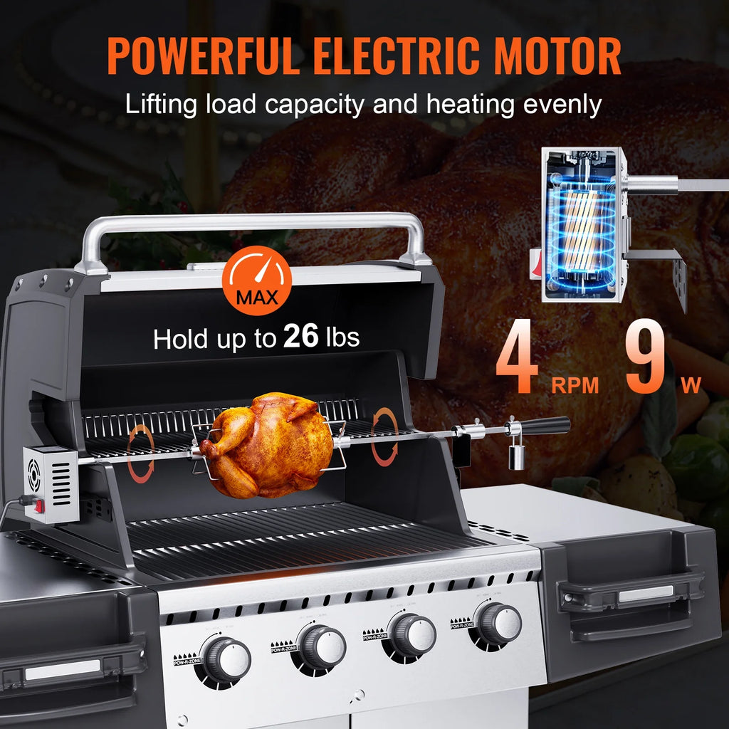 SKYSHALO Universal Grill Rotisserie Kit BBQ Roaster Spit Rod Motor L413286