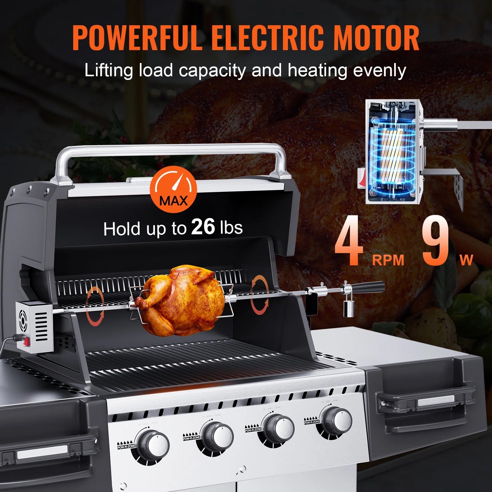 SKYSHALO Universal Grill Rotisserie Kit BBQ Roaster Spit Rod Motor L413286