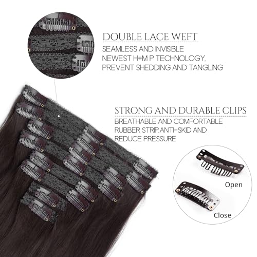 Clip in Hair Extensions Real Human Hair 18 Inch Dark Brown P97467