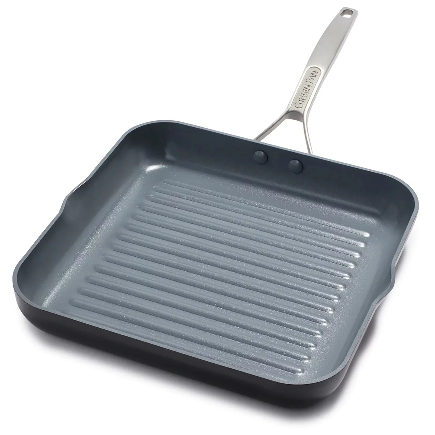 GreenPan Paris Pro Healthy Ceramic Nonstick 11" Square Grill Pan with Spouts, Gray