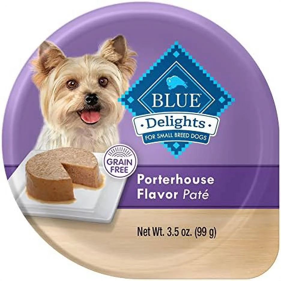 Blue Buffalo Delights Natural Adult Small Breed Wet Dog Food Pate, Porterhouse Flavor, 3.5-oz Cups (Pack of 12) E97883