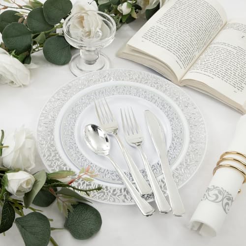 WELLIFE Silver Party Dinnerware Set for 50 Guests, Disposable A689948