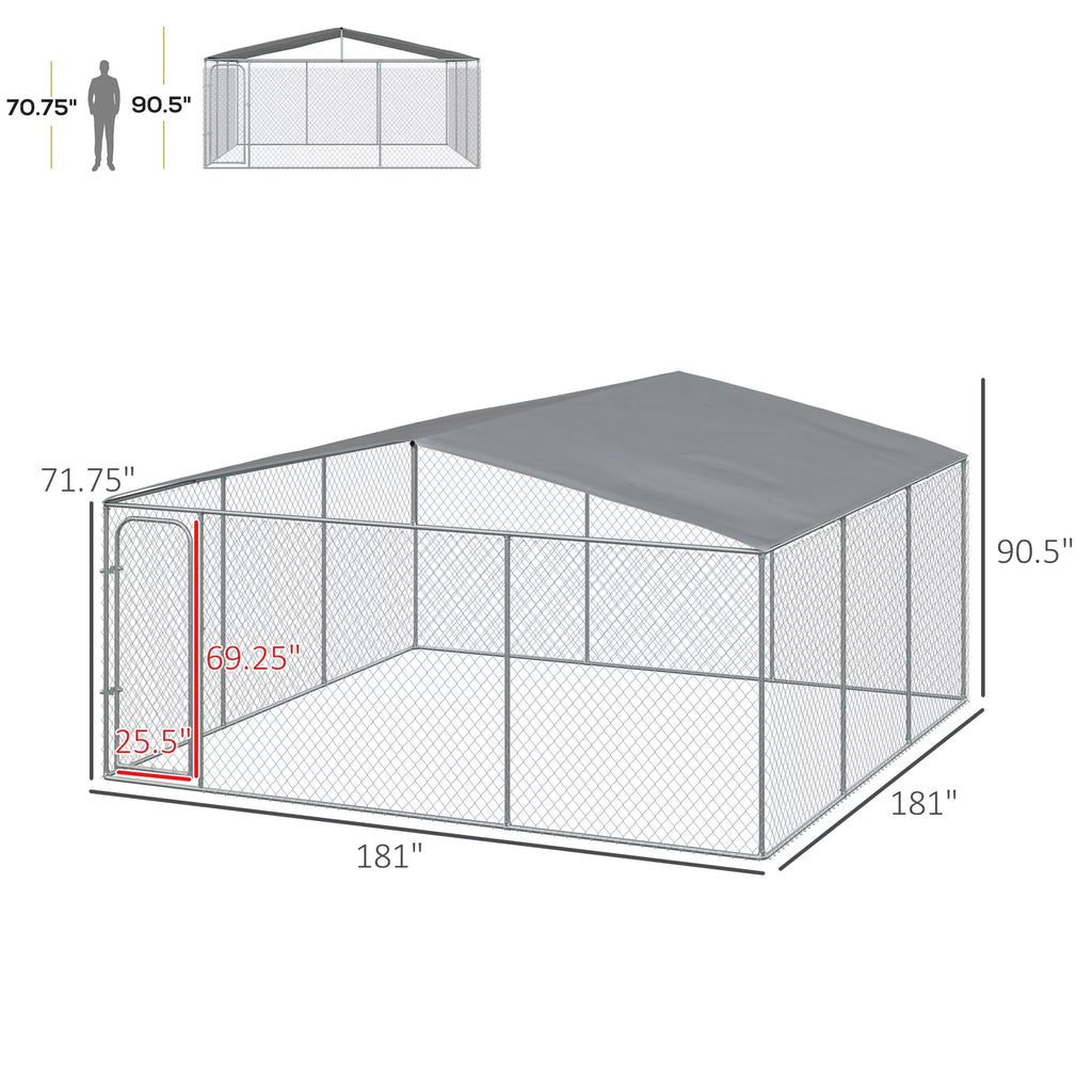 PawHut Dog Kennel Heavy Duty Playpen with Galvanized Steel, Waterproof Cover Q7384