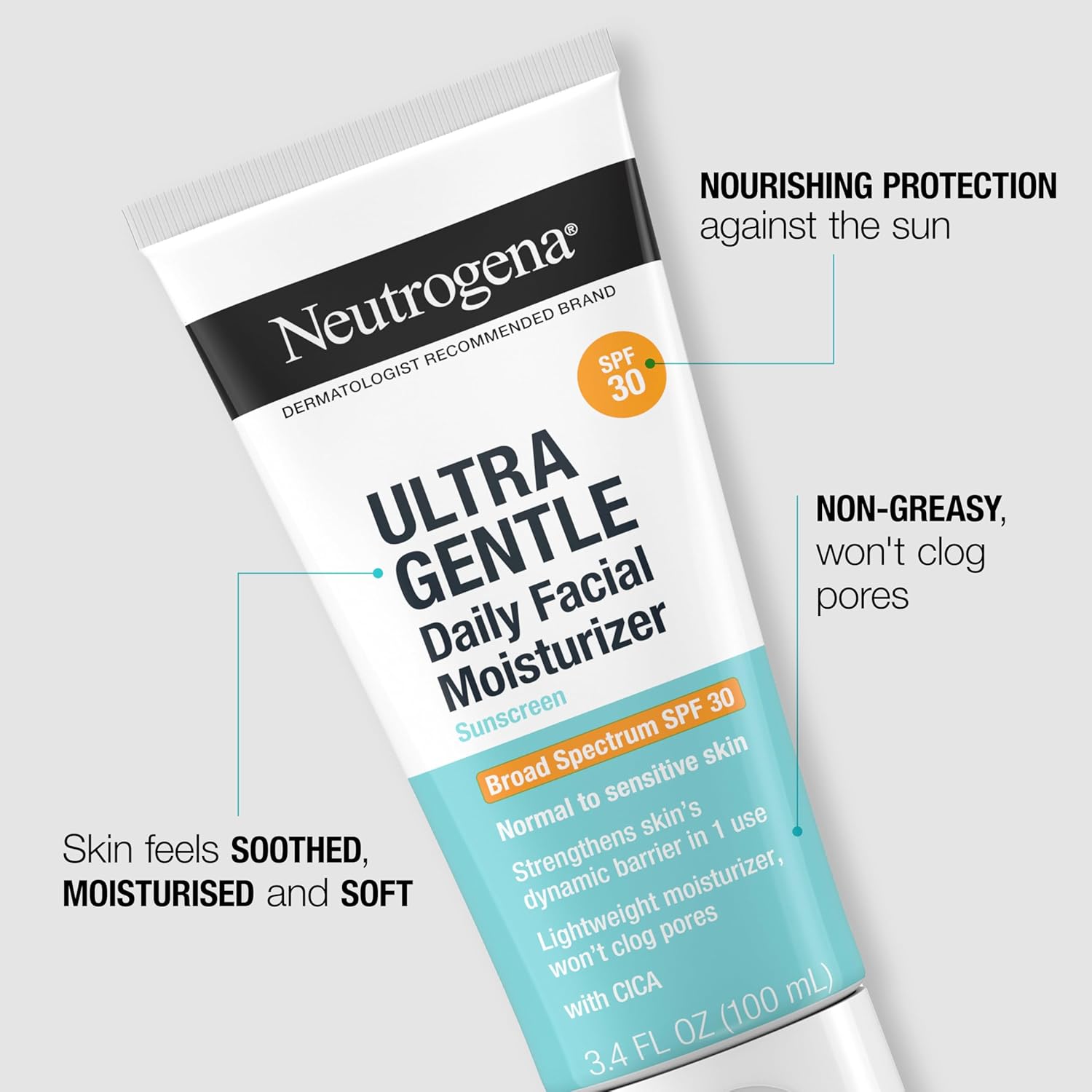 Neutrogena Ultra Gentle Daily Facial Moisturizer SPF 30, Fragrance-Free, 3.4 fl oz S7544