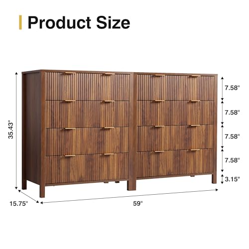 Fluted 5 Drawers Dresser for Bedroom, Wooden Tall Storage, Walnut L1075