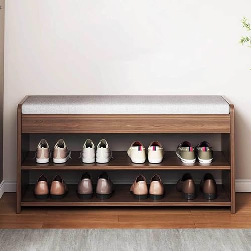 Shoe Bench with Storage Shelf 2-Tier Cushion Padded Seat White Z789019