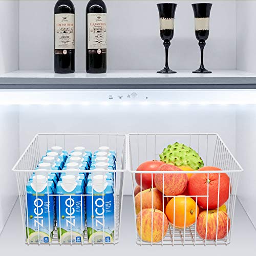 16" Upright Freezer Organizer Baskets, Wire Storage Bins, White, Set of 6 V556519