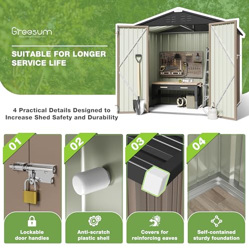 Greesum Outdoor Storage Shed 6 x 8 ft Metal Garden Utility Tool Shed with Lock, Brown U409