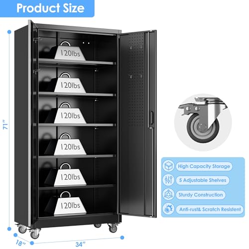 Aobabo 73''H Metal Garage Storage Cabinet with Wheels, Black S572804