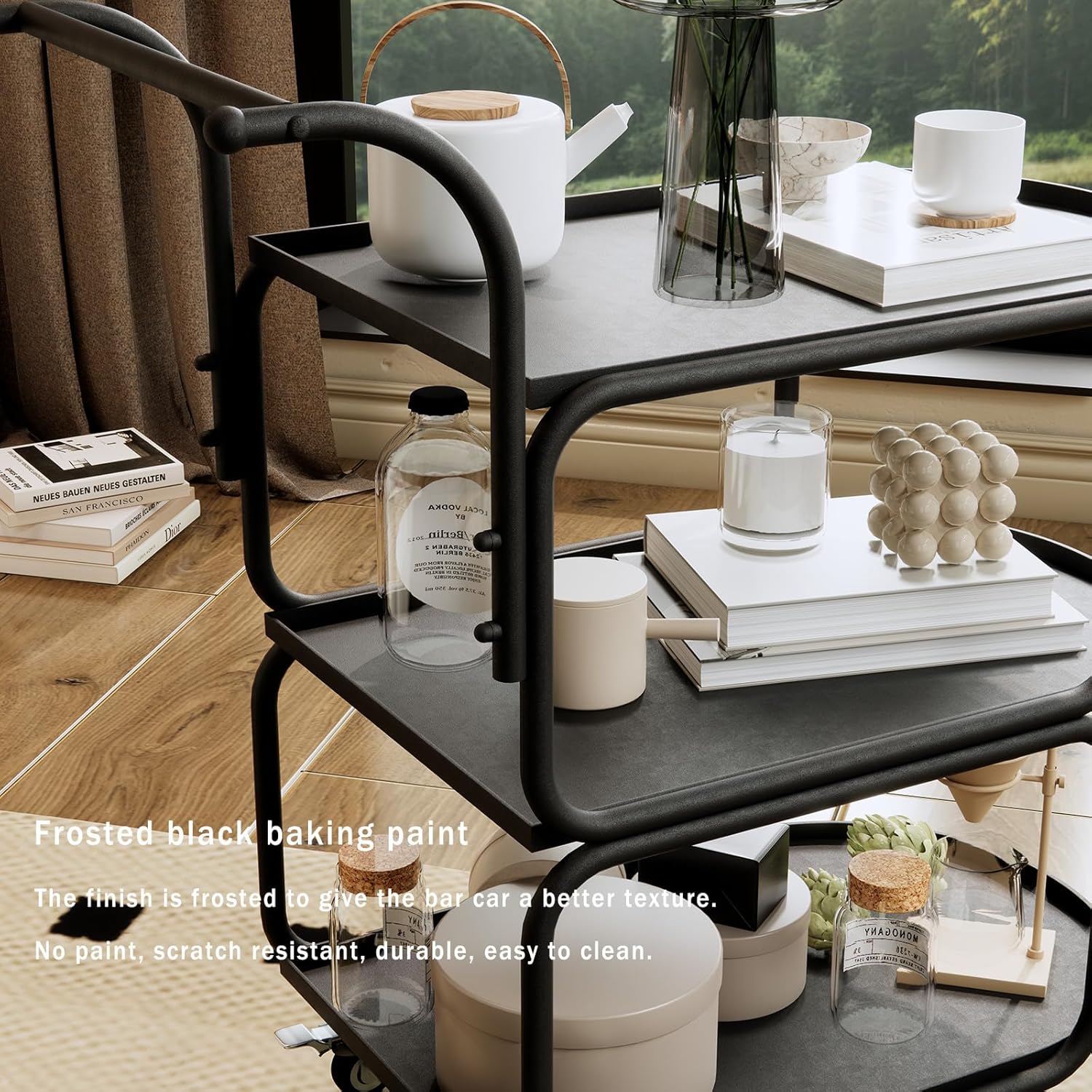 Metal 3-Tier Rolling Bar Cart with Lockable Wheels Z132312