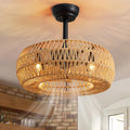 20" Farmhouse Caged Ceiling Fan with Lights Remote Control, Cage Low Profile Bladeless Ceiling Fan, Boho Ceiling Fans with Light for Kitchen, Bedroom, Dining Room