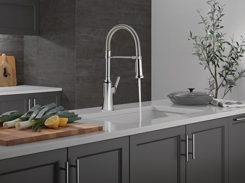 Delta Faucet Ermelo Pro Commercial Kitchen Faucet with Pull Down Sprayer, Brushed Nickel B410894