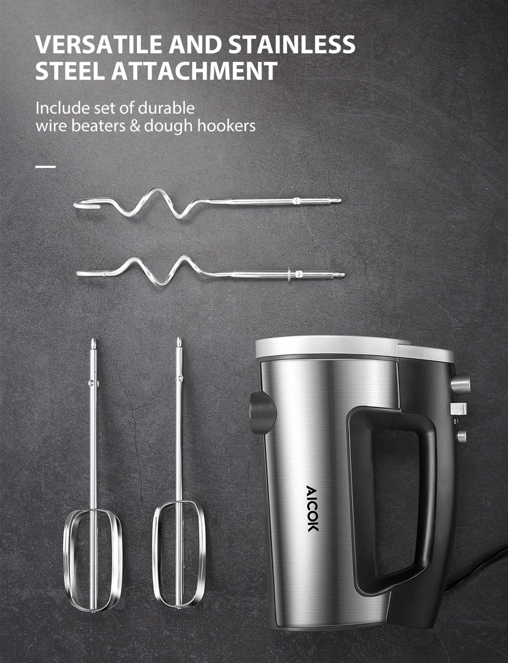 FOHERE 6 Speed Hand Mixer with Turbo Boost, Silver K903000