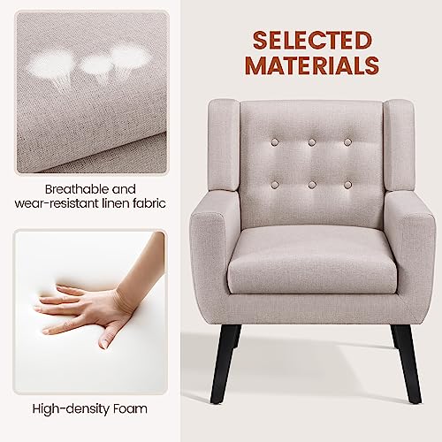 Yaheetech Accent Chair, Button Tufted Armchair, Linen Fabric, Beige I842707
