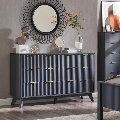T4TREAM 5 Drawer Dresser with Faux Marble Top, Dark Grey T583
