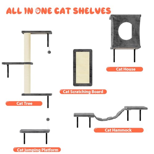 NUNU LAB Wall Mounted Cat Climber Set with House, Tunnel, Scratcher, Black M305